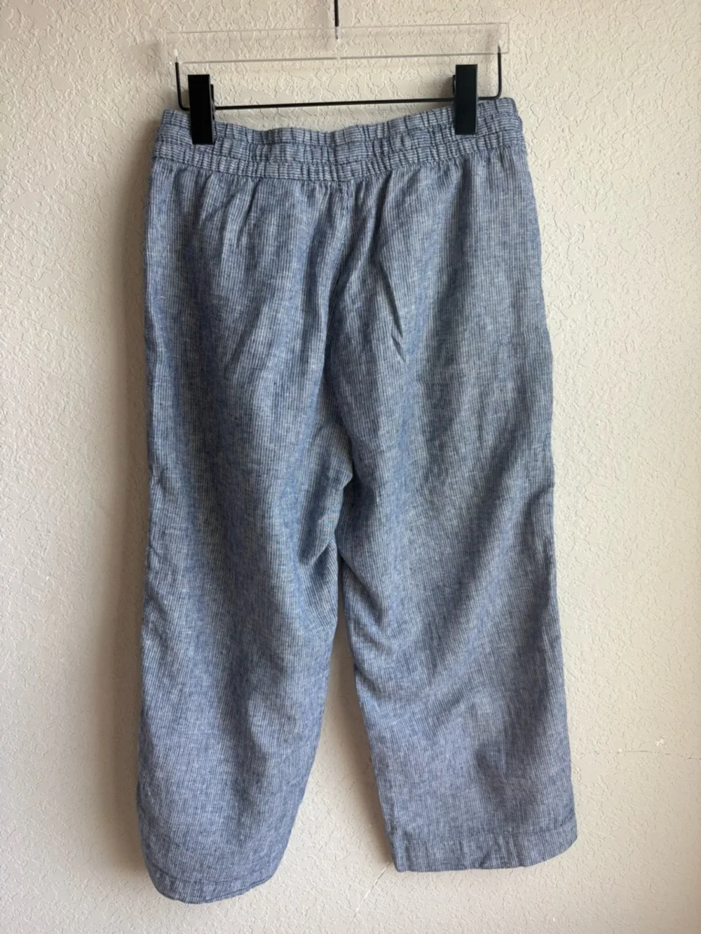 H&M Light Blue Cropped Linen-Blend Drawstring Pants